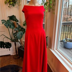 Victor Costa for Bergdorf Goodman Red Off-Shoulder Evening Gown